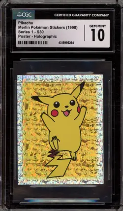 Pokemon Pikachu Merlin Stickers Series 1 Poster Holographic #S30 CGC 10 Gem Mint - Image 1