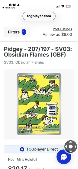 Pokemon TCG Pidgey Illustration Rare Card 207/197 Sv03: Obsidian Flames - Image 3