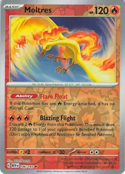 Moltres 146/165 Rare 151 Pokemon Reverse Holo Near Mint - Image 1