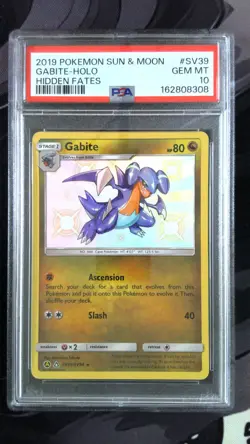 2019 POKEMON SUN & MOON HIDDEN FATES #SV39 GABITE-HOLO PSA 10 - Image 1