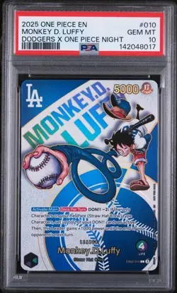 One Piece TCG 2025 Monkey D. Luffy Dodgers X One Piece Night #010 PSA 10 Gem MT - Image 1