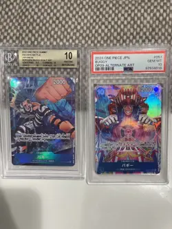 One Piece Buggy Alternate Art OP09-051 & OP02-058 PSA BGS 10 - Image 1
