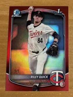 2025 Bowman Chrome Draft 1st Riley Quick True Red Refractor 5/5 Rookie RC SSP - Image 1