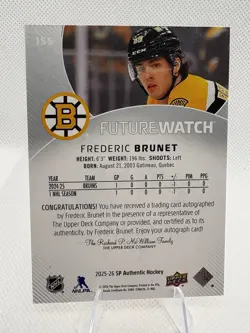 2025-26 SP Authentic Frederic Brunet Future Watch Auto /999 #155 - Image 2