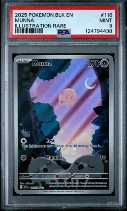 2025 Pokemon Blk En-Black Bolt #116 Munna Illustration Rare PSA 9 - Image 1