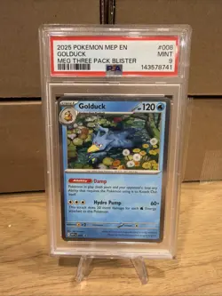2025 POKEMON MEP PROMO MEGA EVOLUTION THREE PACK BLISTER #008 GOLDUCK PSA 9 - Image 1