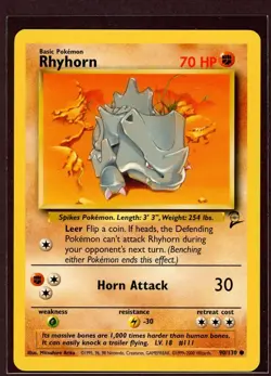 Rhyhorn Non-Holo WOTC Pokemon Card 90/130 Base 2 Set NM/M - Image 1