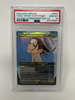 MTG 2025 FINAL FANTASY YUNA, GRAND SUMMONER BORDERLESS PROMO PSA 10 POP 26 - Image 1