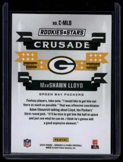 2024 Panini Rookies & Stars #C-MLD MarShawn Lloyd Crusade Red Plaid - Image 2
