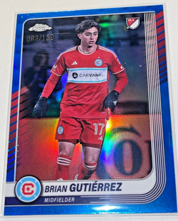 RARE BRIAN GUTIERREZ /150 BLUE REFRACTOR CARD 2025 TOPPS CHROME MLS CHICAGO FIRE - Image 1