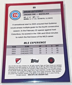RARE BRIAN GUTIERREZ /150 BLUE REFRACTOR CARD 2025 TOPPS CHROME MLS CHICAGO FIRE - Image 3