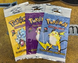 Pokemon 3x Base Set 2 Long Crimp Empty Booster Packs - Pidgeot Raichu Gyarados - Image 1