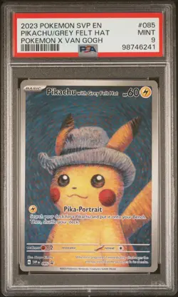 2023 Pikachu Grey Felt Hat Promo SVP 085 Pokemon x Van Gogh PSA 9 Mint - Image 4