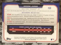 Aaron Judge 2015 Bowman Draft Picks & Prospects B #150 New York Yankees - Image 2