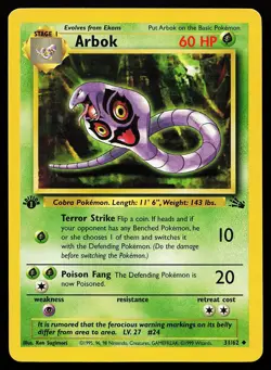Arbok 31/62 1st Edition Uncommon Fossil Pokemon Card - Image 1