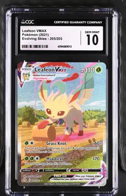 Pokemon Leafeon Vmax Evolving Skies 205/203 Secret Rare Holo CGC 10 Gem Mint - Image 1