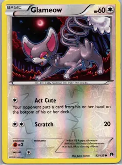 Glameow 93/122 Common BREAKpoint Pokemon Reverse Holo Near Mint - Image 1