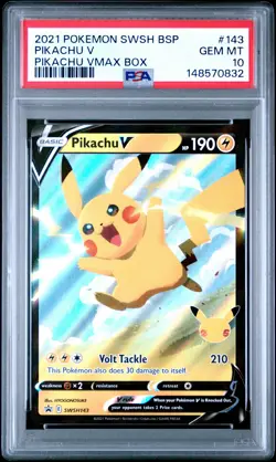 2021 POKEMON SWSH BLACK STAR PROMO PIKACHU VMAX BOX #143 PIKACHU V PSA 10 - Image 1