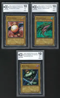 Lot of 3 Yugioh 1st Edition BCCG 10 MINT King Fog Petit Angel Misairuzame - Image 1