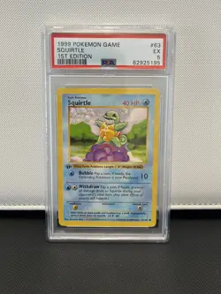 Pokemon PSA 5 MINT 1999 Squirtle 1st Edition Shadowless Base Set Card 63/102 - Image 1