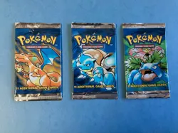 3 Base Set Pokemon Booster Pack Wrappers- Charizard Blastoise Venusaur- NO CARDS - Image 1