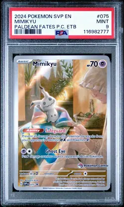2024 POKEMON PALDEAN FATES POKEMON CENTER ETB PROMO SVP #075 MIMIKYU PSA 9 MINT - Image 1