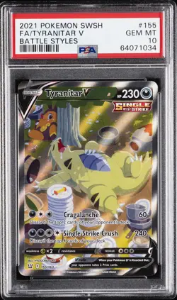 2021 POKEMON SWORD & SHIELD BATTLE STYLES #155 FULL ART/TYRANITAR V PSA 10 - Image 1