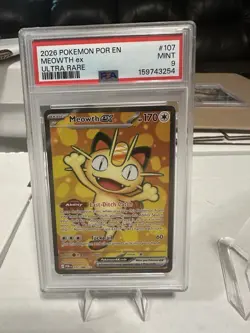 Pokemon TCG Meowth ex Me03: Perfect Order Holo Ultra Rare 107/088 PSA 9 - Image 1