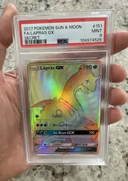 PSA 9 Lapras GX 151/149 Rainbow Secret Rare Sun & Moon Base 2017 Pokemon Card - Image 1
