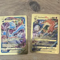 Pokemon TCG Kyurem VMAX Charizard VSTAR Lot Gold Metal 2 Cards English - Image 1