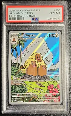Pokemon TCG SV08 Surging Sparks Alolan Dugtrio 208/191 PSA 10 Holo Illus Rare EN - Image 1