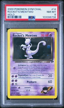 2000 POKEMON GYM CHALLENGE HOLO #14 ROCKET'S MEWTWO PSA 8 - Image 1