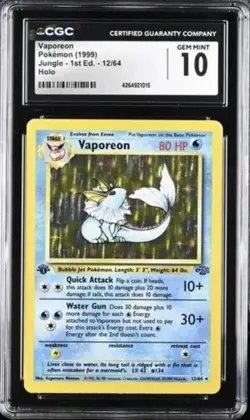 Pokemon Vaporeon Jungle 12/64 1st Edition Rare Holo CGC 10 Gem Mint *LOW POP* - Image 1