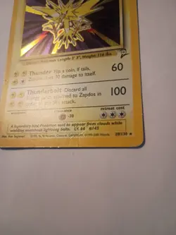 Pokemon TCG Zapdos Base Set 2 Holo Unlimited Rare Card 20/130 MP/LP - Image 2