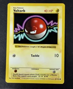 Voltorb 67/102 Base Set Shadowless Common Vintage 1999 Pokemon TCG Card LP - Image 1