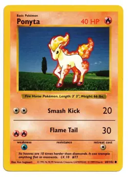 Pokemon Card: Ponyta 60/102 Shadowless Base Set Vintage Rare! EX - Image 1