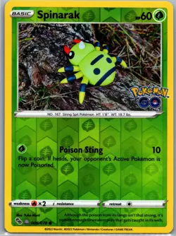 Spinarak 006/078 REVERSE HOLO UNPEELED DITTO Common Pokemon GO Pokemon NM - Image 1