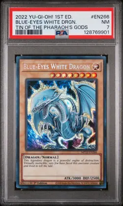 YUGIOH BLUE EYES WHITE DRAGON Tin Of The Pharaoh's Gods MP22-EN266 PSA 7 NM - Image 1