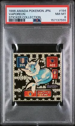1996 AMADA POKEMON JAPANESE STICKER COLLECTION #194 VAPOREON PSA 8 - Image 1