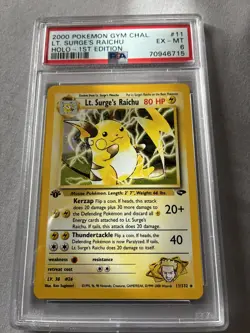 2000 POKEMON GYM CHALLENGE HOLO-1ST ED #11 LT. SURGE'S RAICHU PSA 6 - Image 1