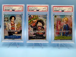 2024 One Piece Saikyo Jump May JP PROMOS Monkey D Luffy Ace & Sabo PSA 10 Set - Image 1