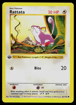 Pokemon Card - Rattata Base Set Shadowless 61/102 1st Edition Common - Image 1