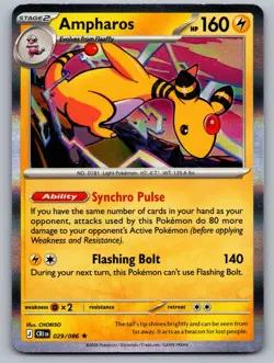 Pokemon Chaos Rising Ampharos 029/086 Holo Rare Near Mint - Image 1