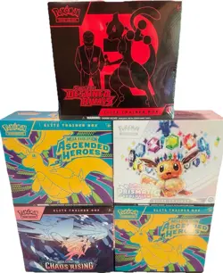 X5 Pokemon TCG Ascended Hero’s, Destined Rivals, Prismatic, Chaos Rising ETBS - Image 1