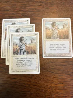 4x MTG Magic The Gathering, Swords to Plowshares, 3 Revised, 1 4th Ed, LP to MP - Image 1
