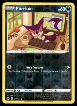 Purrloin 077/159 Common Crown Zenith Pokemon Reverse Holo Near Mint - Image 1
