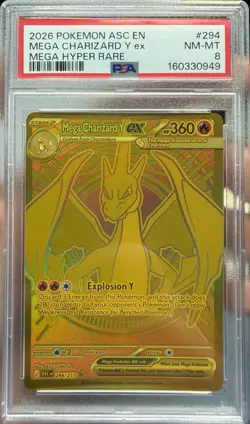 Pokemon 2026 Mega Charizard Y ex 294/217 Gold Hyper Rare Ascended Heroes PSA 8 - Image 1
