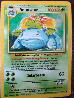 Venusaur 015/102 Base Set Holo RARE Vintage Pokemon Trading Card Unlimited - Image 1