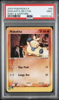 PSA 9 MINT Makuhita Reverse Foil VTG 2003 Pokemon Ex Ruby & Sapphire #56 - Image 3