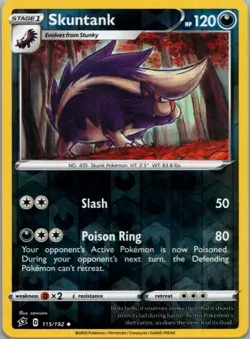 Pokemon TCG Skuntank 115/192 Rebel Clash Rev Holo NM - Image 1